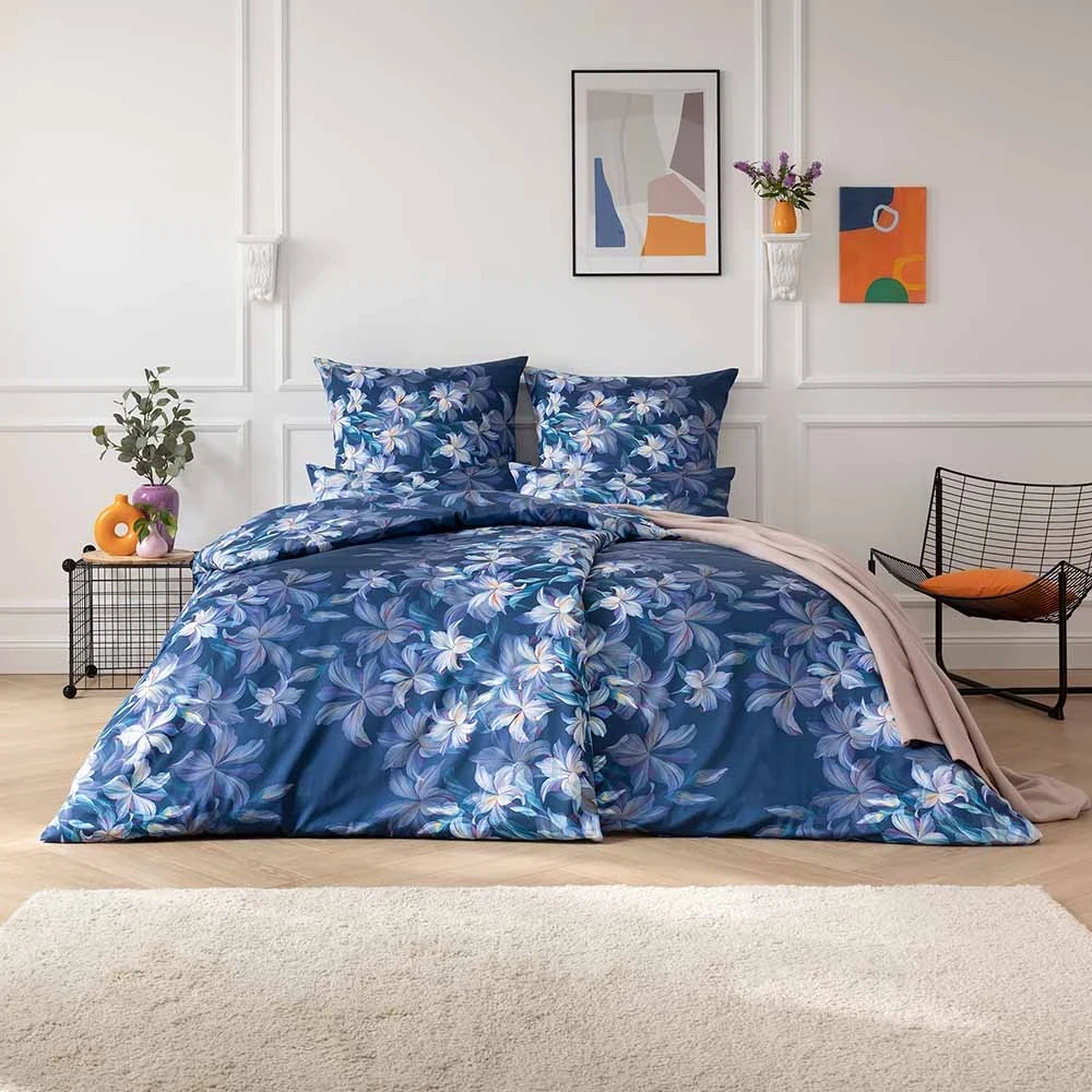 Pościel Katalina | Luksusowy wzór kwiatowy na indygo | Elegancja w Twojej sypialni