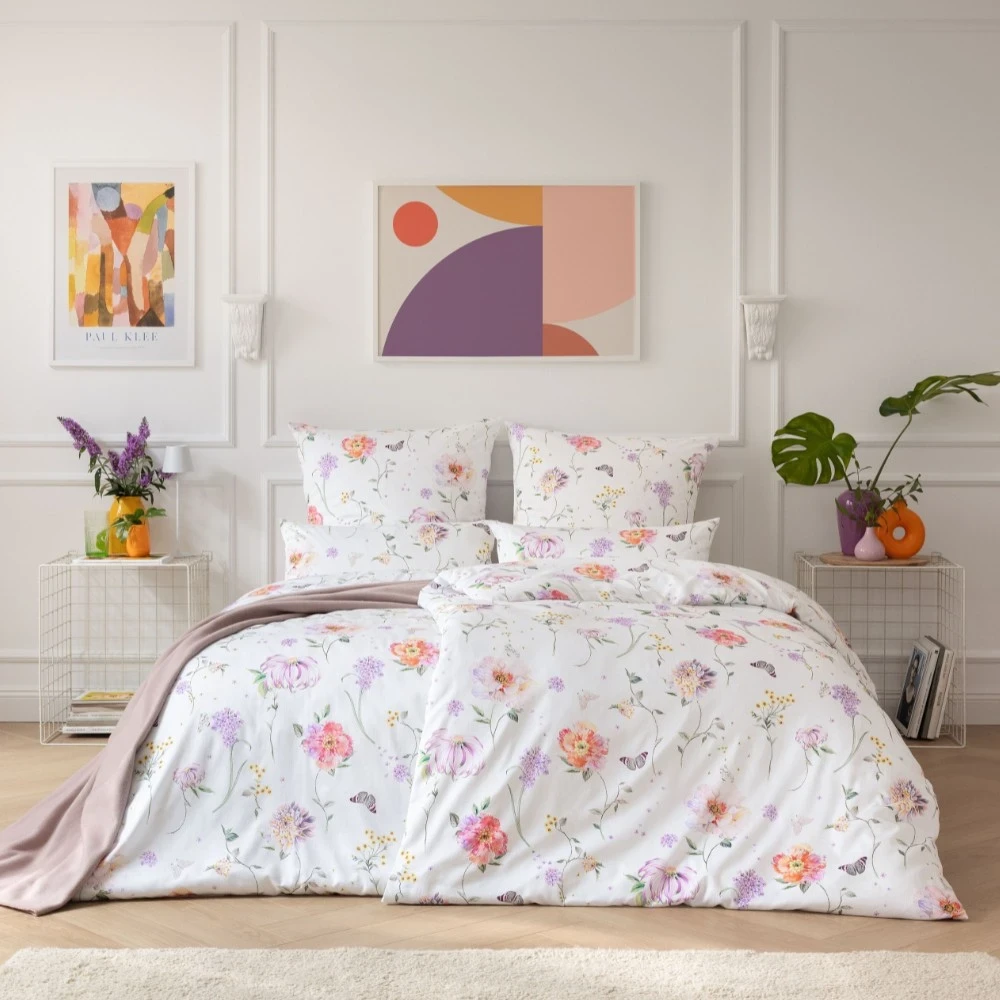 Pościel Aluna| Kwiatowy wzór na białym tle | 100% bawełna