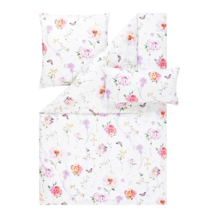 Pościel Aluna| Kwiatowy wzór na białym tle | 100% bawełna