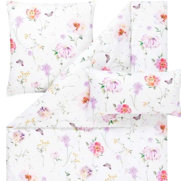 Pościel Aluna| Kwiatowy wzór na białym tle | 100% bawełna