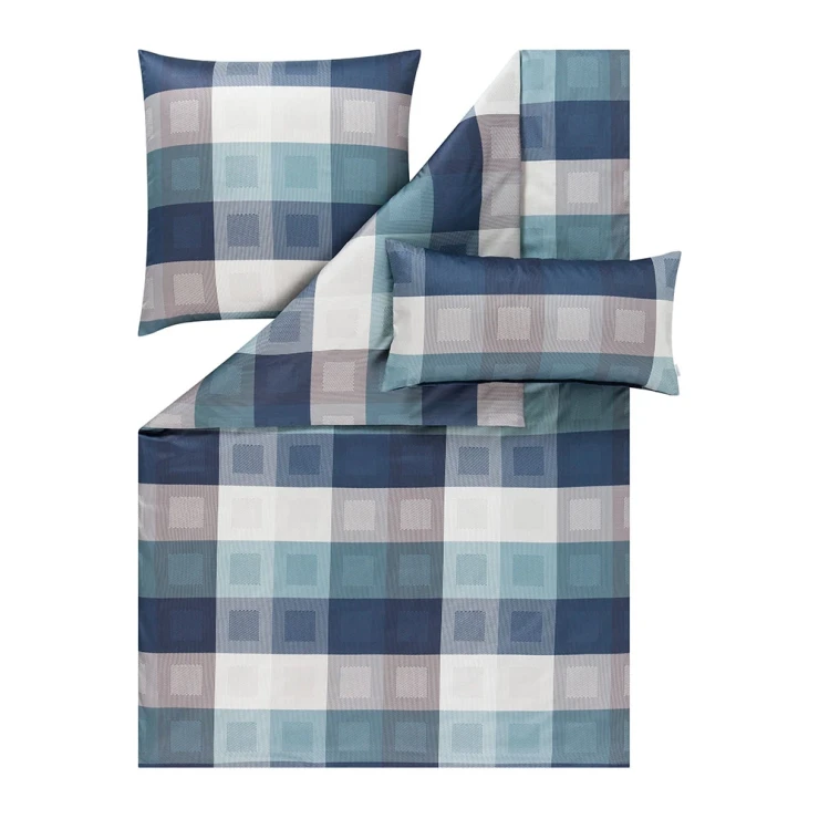 Pościel Armando | Elegancki wzór karo w odcieniach błękitu i bieli | Premium satyna Mako