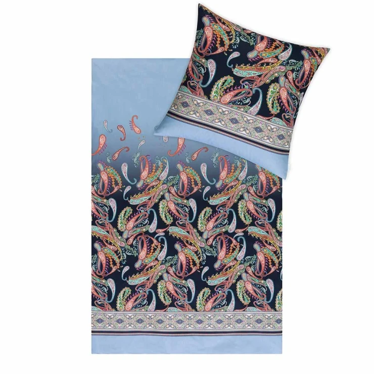 Pościel Siena | Wzór paisley w indigo z zielonym i różowym | Orientalny design