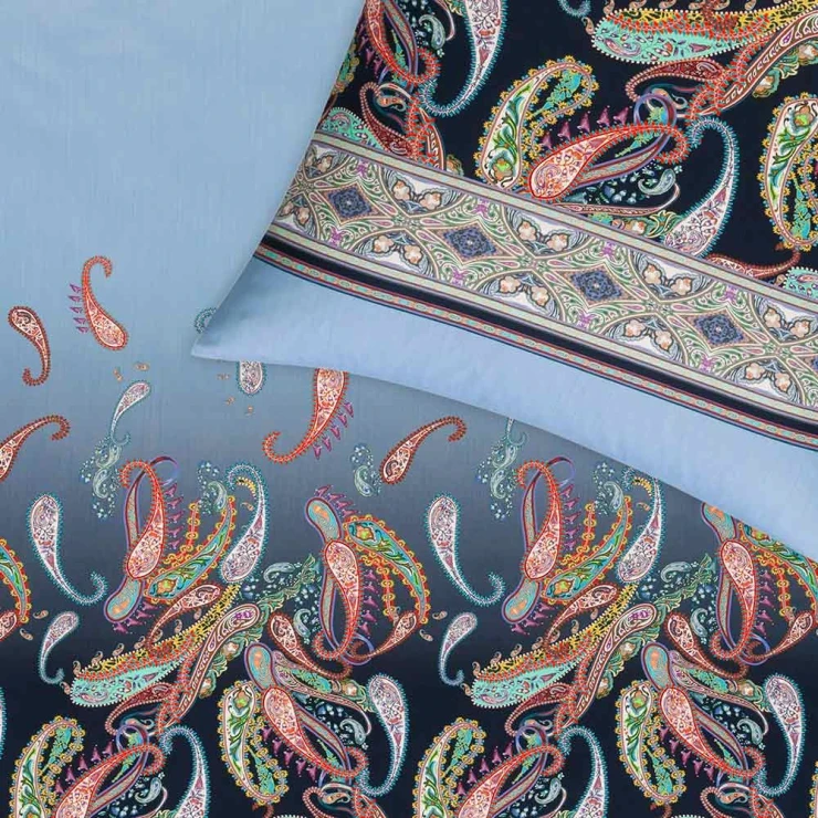 Pościel Siena | Wzór paisley w indigo z zielonym i różowym | Orientalny design